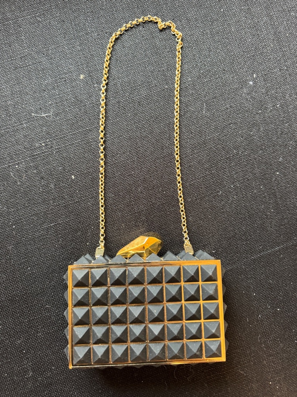 Black Pyramid-Stud Evening Clutch with Gold Chain